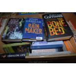 A box of books to incl Patricia Cornwell, John Grisham,