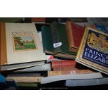 A box of books to incl AA book of British villages, Princess Elizabeth, Crowning the King,