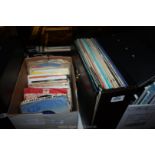 A case containing LP's to incl The Wurzels and a box of 45's to incl 'Frankie Avalon', Elvis,