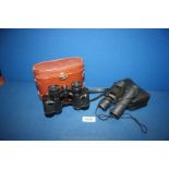 A cased pair of binoculars and a cased pair of 10 x 25 DCF 101M/1000M binoculars