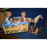 A quantity of dolls including Palitoy, Berenguer, Rosebud, etc; and a Cindy horse,