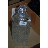 A Bohemia crystal, hand made, square shaped Decanter with stopper.