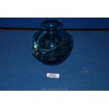 A Mdina eared glass Vase, in a blue mottled design,