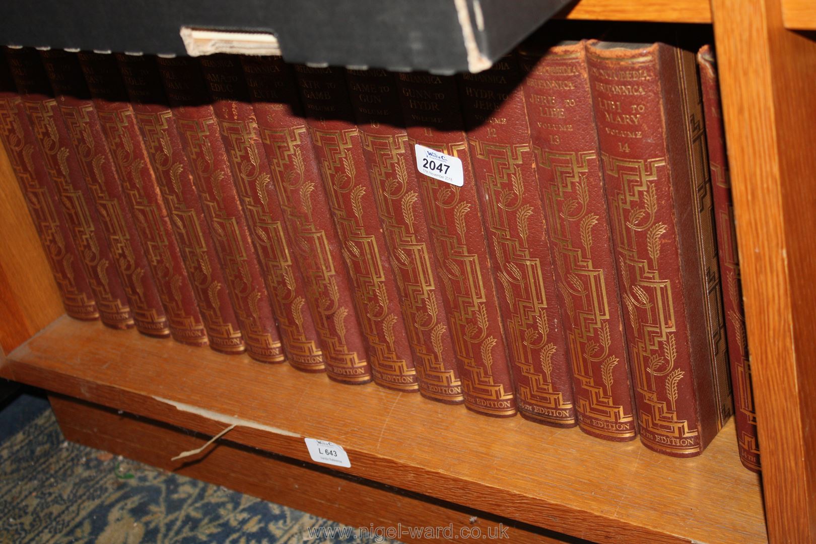Twenty-four volumes of Encyclopedia Britannica 14th edition.