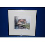 A Paul Bisson colour Etching of Shalford Mill with a Christie's contemporary art label.