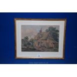 John Steeple: signed Watercolour of a thatched cottage and figures.