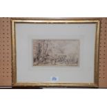 Paulus Potter (1625 - 1654), "Shepherd with his flock by Log House" Etching,
