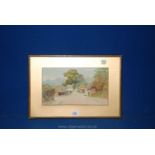 George Oyston: Watercolour of a village scene, signed.