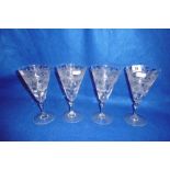 FOUR HAND ENGRAVED GLASSES ONE A/F