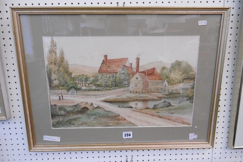 FRAMED WATERCOLOUR RURAL SCENE