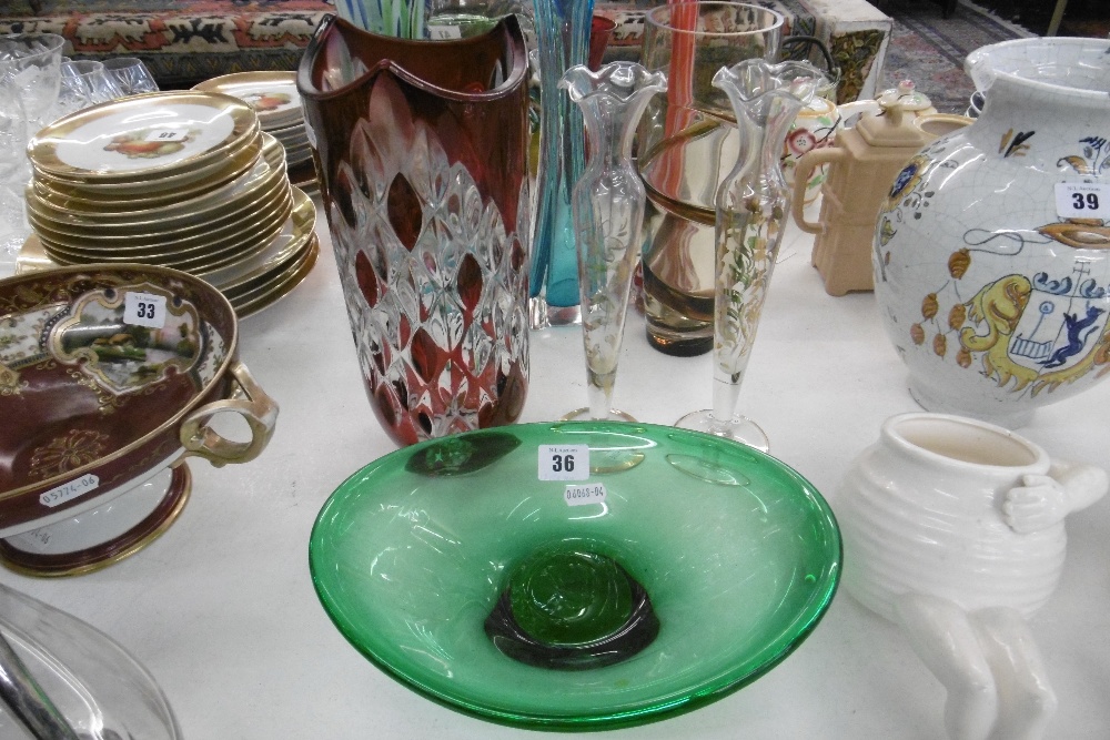 A MURANO BOWL AND BOHEMIAN VASE PLUS A PAIR OF BUD VASES - Image 2 of 2