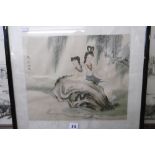 A JAPANESE WATERCOLOUR ON SILK OF GEISHA GIRLS