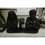 PAIR OF BRONZE MARBLE BOOKENDS