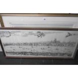 A LARGE FRAMED PRINT OF MEDIEVAL LONDON AND ONE OTHER