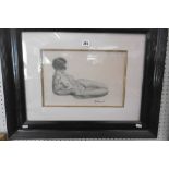 A PEN AND INK PENCIL PICTURE OF A NUDE FRAMED AND SIGNED