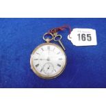 18CT GOLD OPEN FACED VICTORIAN FUSEE LEVER MOVEMENT POCKET WATCH,