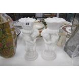 PAIR OF MARBLE CHERUB CANDLESTICKS