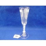 A GEORGE III ETCHED GLASS AIR TWIST ALE GLASS