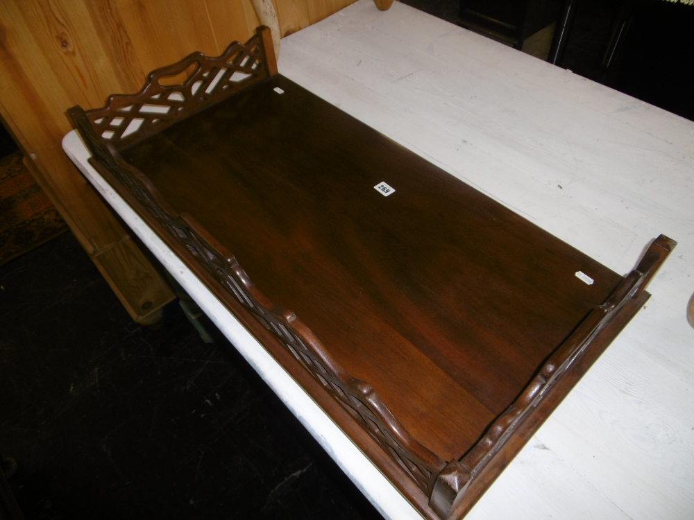 A MAHOGANY FRETTED TRAY - Image 2 of 3