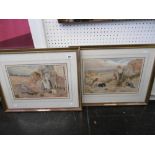 A PAIR OF FRAMED WATERCOLOURS AFTER FOSTER OF FARM WORKERS