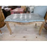 A GILT WOOD MARBLE TOPPED COFFEE TABLE