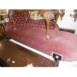 A VICTORIAN CHAISE LOUNGE ON CABRIOLE LEGS