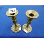 PAIR OF CHAMPLEVE ENAMEL CANDLESTICKS