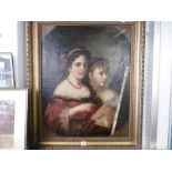 A 19TH CENTURY GILT FRAMED OIL ON CANVAS PORTRAIT OF TWO YOUNG WOMEN