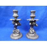 A PAIR OF 19TH CENTURY CAST SILVER CANDLESTICKS "POSEIDON" WEIGHT 1900 GRAMS