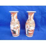 A PAIR OF SATSUMA WARE VASES (SLIGHTLY A/F)