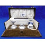 AN ART DECO CASED HALL MARKED SILVER BOXED DESK SET,