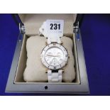 A CONTEMPORARY GC LADIES CHRONO ROSE AND CERAMIC WATCH WITH BOX AND PAPERWORK