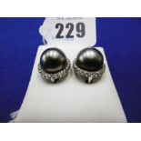 PAIR OF 14ct WHITE GOLD TAHITIAN PEARL AND DIAMOND EARRINGS