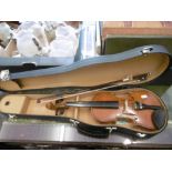 A CASED STUDENTS VIOLIN IN CASE WITH BOW