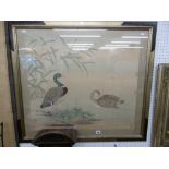 A CHINESE WATER COLOUR ON SILK OF DUCKS SIGNED