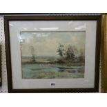 A FRAMED WATERCOLOUR RURAL SCENE