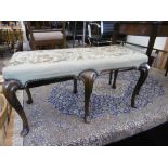 EDWARDIAN TAPESTRY UPHOLSTERED DOUBLE STOOL ON CABRIOLE LEGS