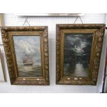 A PAIR OF MONOGRAMMED OIL PAINTINGS ON CANVAS OF TALL SHIPS, MONOGRAMMED AND DATED 1913,