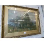 A FRAMED WATERCOLOUR FOREST SCENE SIGNED