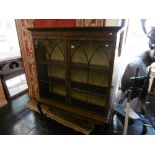 A 19TH CENTURY MAHOGANY TWO DOOR DISPLAY CABINET A/F ON LATER BASE