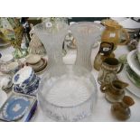 A PAIR OF LARGE CUT GLASS VASES AND A LARGE BOWL