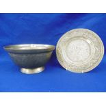 ORIENTAL BRONZE BOWL AND A PLATE