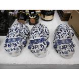 THREE PORCELAIN BLUE AND WHITE CATS