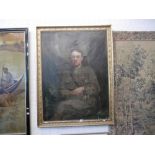 A LARGE GILT FRAMED OIL ON CANVAS OF A GENTLEMAN IN OFFICERS UNIFORM A/F