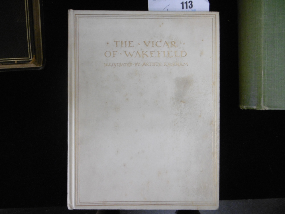A 1929 WHITE VELLUM BOUND COPY OF THE VICAR OF WAKEFIELD ILLUSTRATED BY ARTHUR RACKHAM,