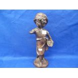 A BRONZE SCULPTURE OF A GIRL WITH A FISH IN A BASKET