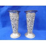 PAIR OF ROCOCO STYLE HM SILVER BUD VASES