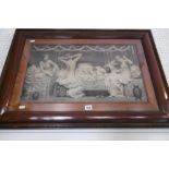 A LARGE MAHOGANY FRAMED EDWARDIAN PRINT HAREM