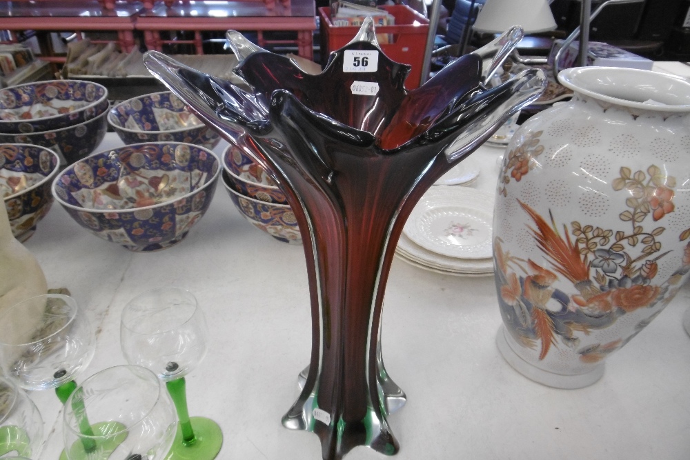 A TALL MURANO RED GLASS VASE