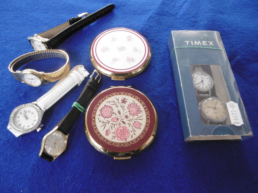 TWO TIMEX AND TWO OTHER WATCHES AND TWO STRATTON COMPACTS